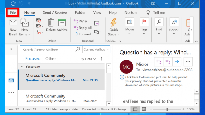 create outlook profile