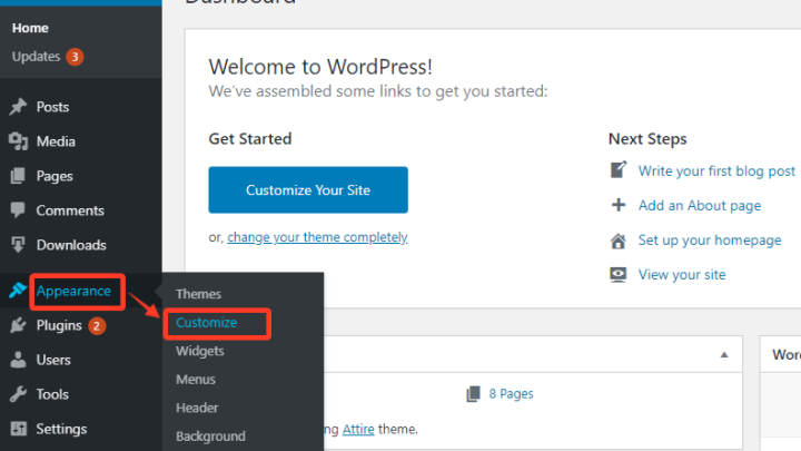 Customize option in wordpress