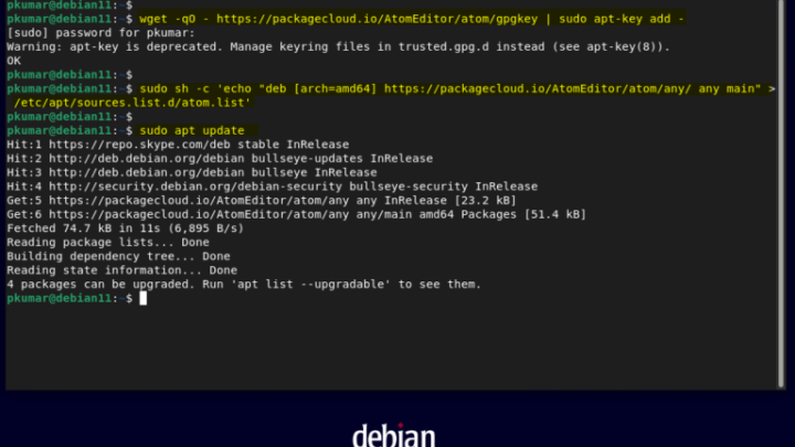 Atom text editor debian package