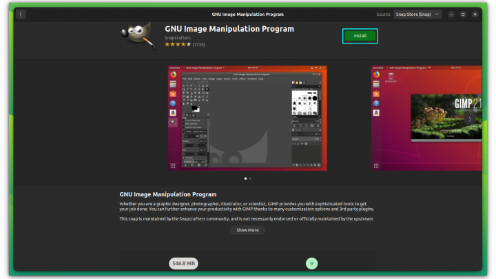 Install GIMP on Ubuntu with software center