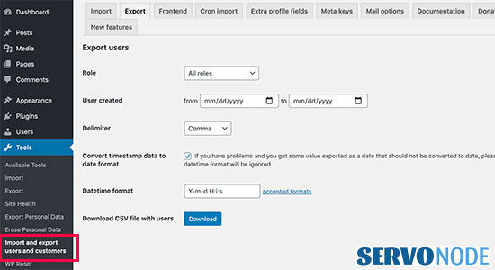 Export users and customers