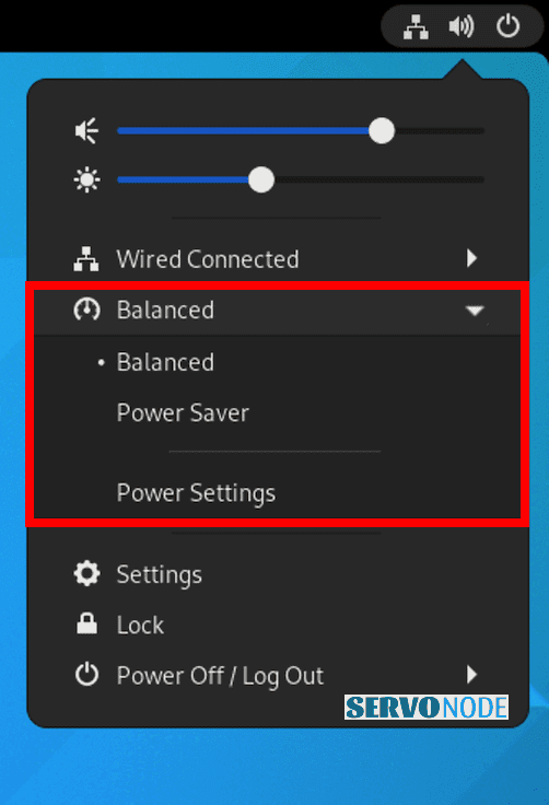 Power option in Gnome 41