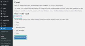 export wp contents